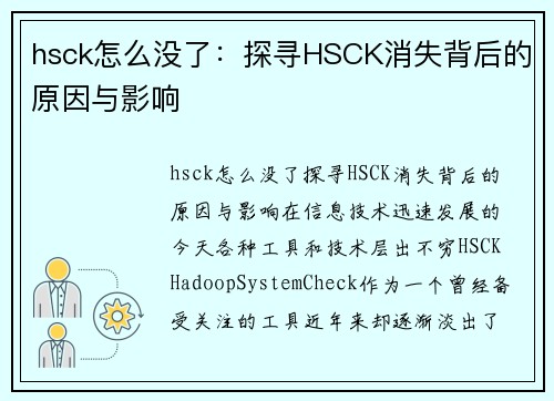 hsck怎么没了：探寻HSCK消失背后的原因与影响